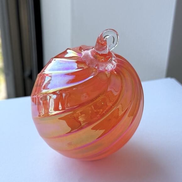 Glass Eye Studio Hand Blown Pink / Orange Twist Ornament Globe GES Seattle 3.5” - Picture 2 of 5